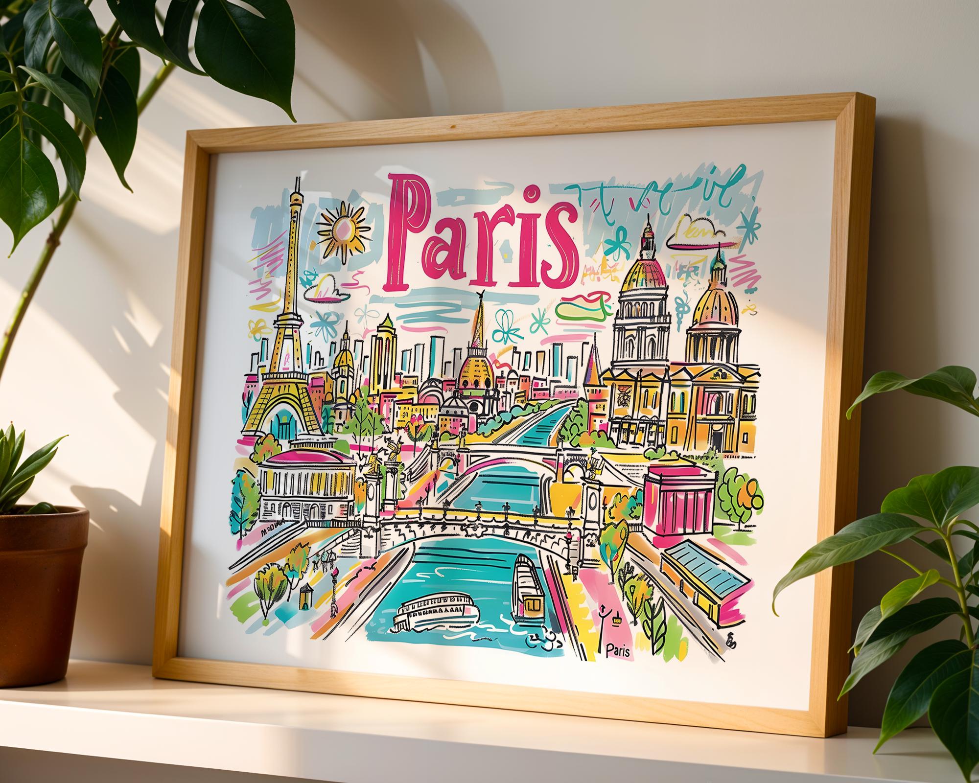 Paris France Poster | Colorful Cityscape Art Print wall art print, modern home decor, unframed artwork by Nomad & Nest