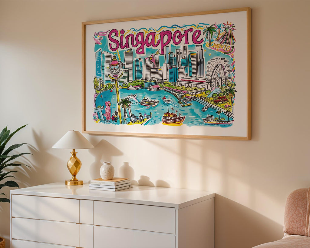 Singapore Cityscape Poster | Colorful Travel Art Print wall art print, modern home decor, unframed artwork by Nomad & Nest
