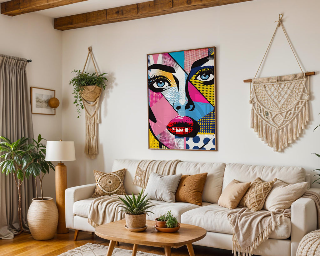 Modern Pop Art | Abstract Woman Face  Print | Colourful  Poster wall art print, modern home decor, unframed artwork by Nomad & Nest