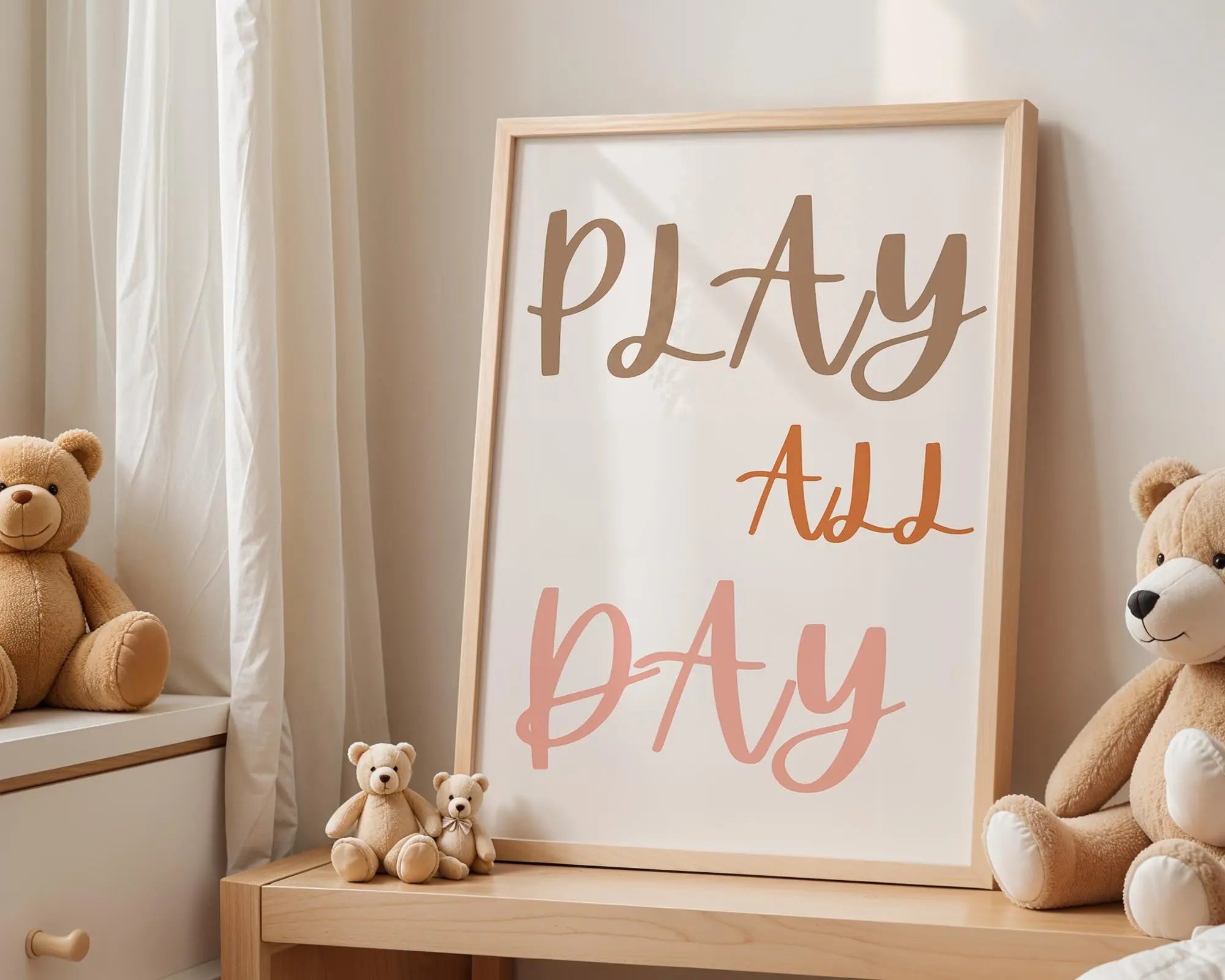 Playroom Ideas | Play All Day Nursery Wall Art | Neutral Typography Kids Print wall art print, modern home decor, unframed artwork by Nomad & Nest