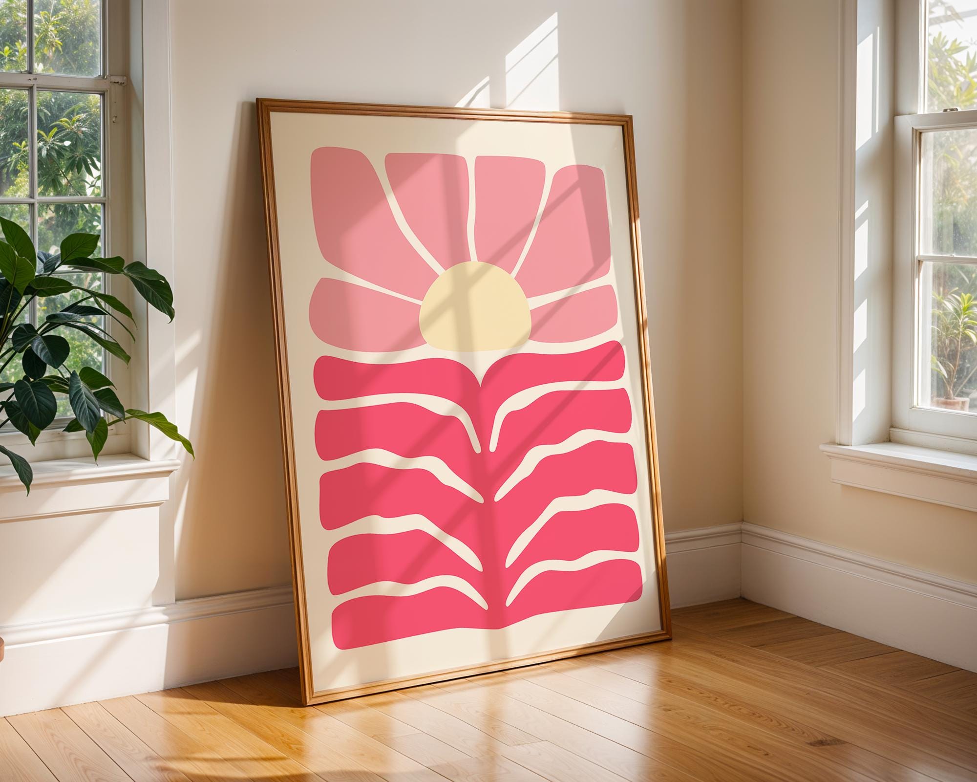 Abstract Pink Flower Print | Mid Century Modern Sunset Poster wall art print, modern home decor, unframed artwork by Nomad & Nest