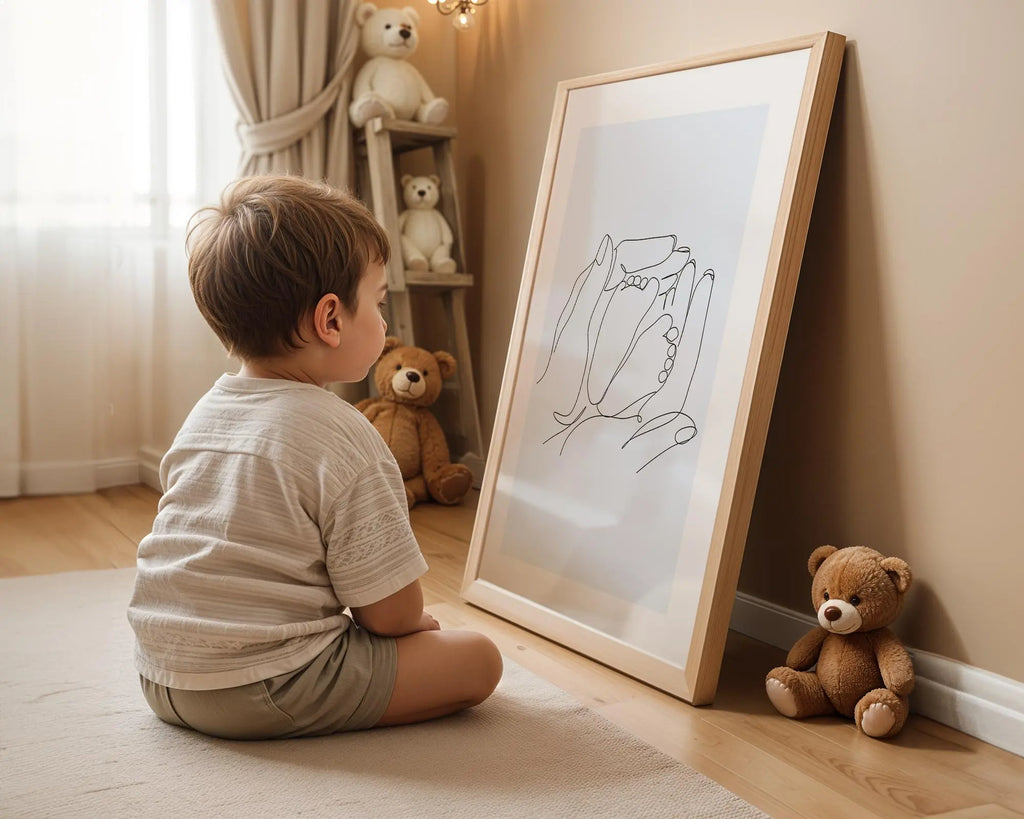 Playroom Ideas | Parent Baby Line Art Print | Soft Blue Nursery Wall Art wall art print, modern home decor, unframed artwork by Nomad & Nest