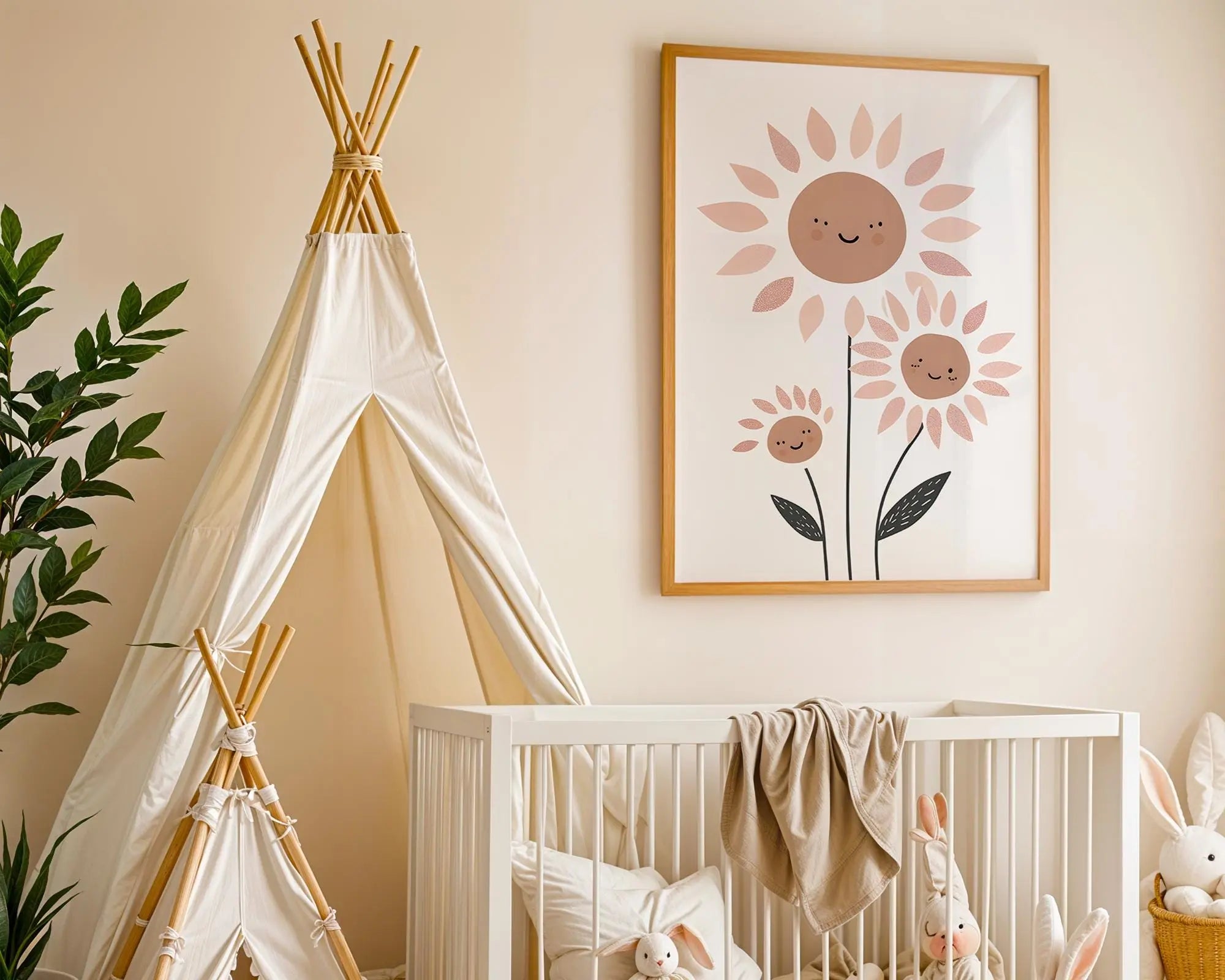 Playroom Ideas | Smiling Sunflower Nursery Wall Art | Boho Floral Print wall art print, modern home decor, unframed artwork by Nomad & Nest