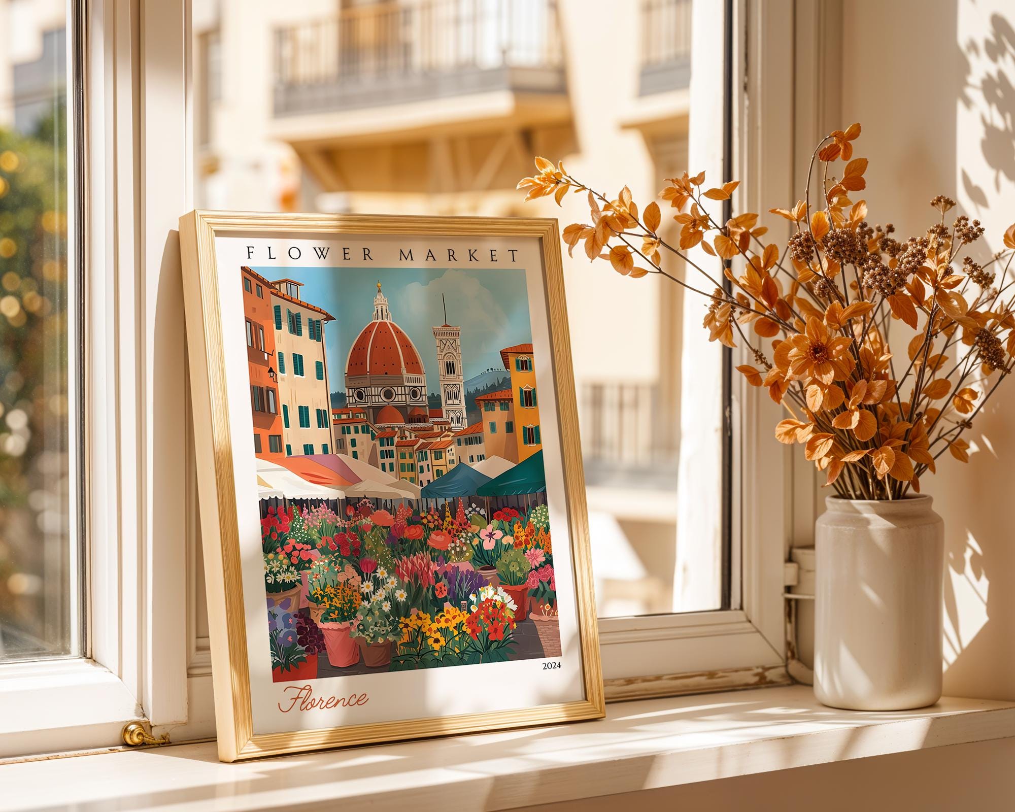 Florence Flower Market Print | Vintage Italian Travel Poster wall art print, modern home decor, unframed artwork by Nomad & Nest