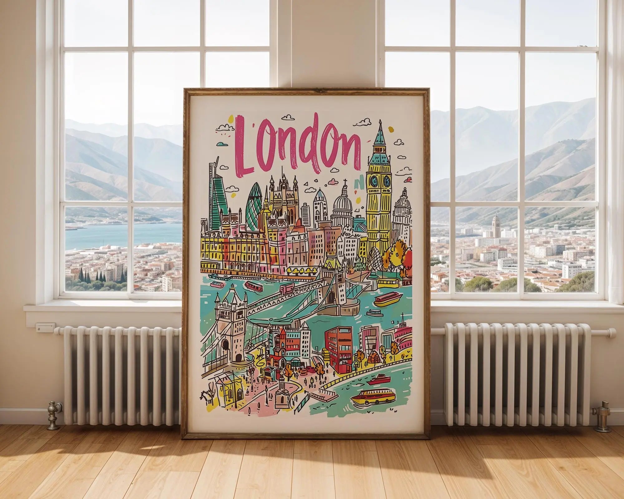 London Art Print | Big Ben, Tower Bridge Cityscape Poster wall art print, modern home decor, unframed artwork by Nomad & Nest