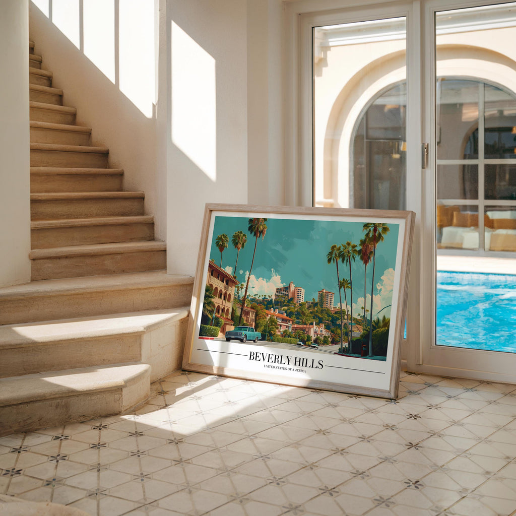 Beverly Hills Travel Poster | Retro Palm Tree Print wall art print, modern home decor, unframed artwork by Nomad & Nest