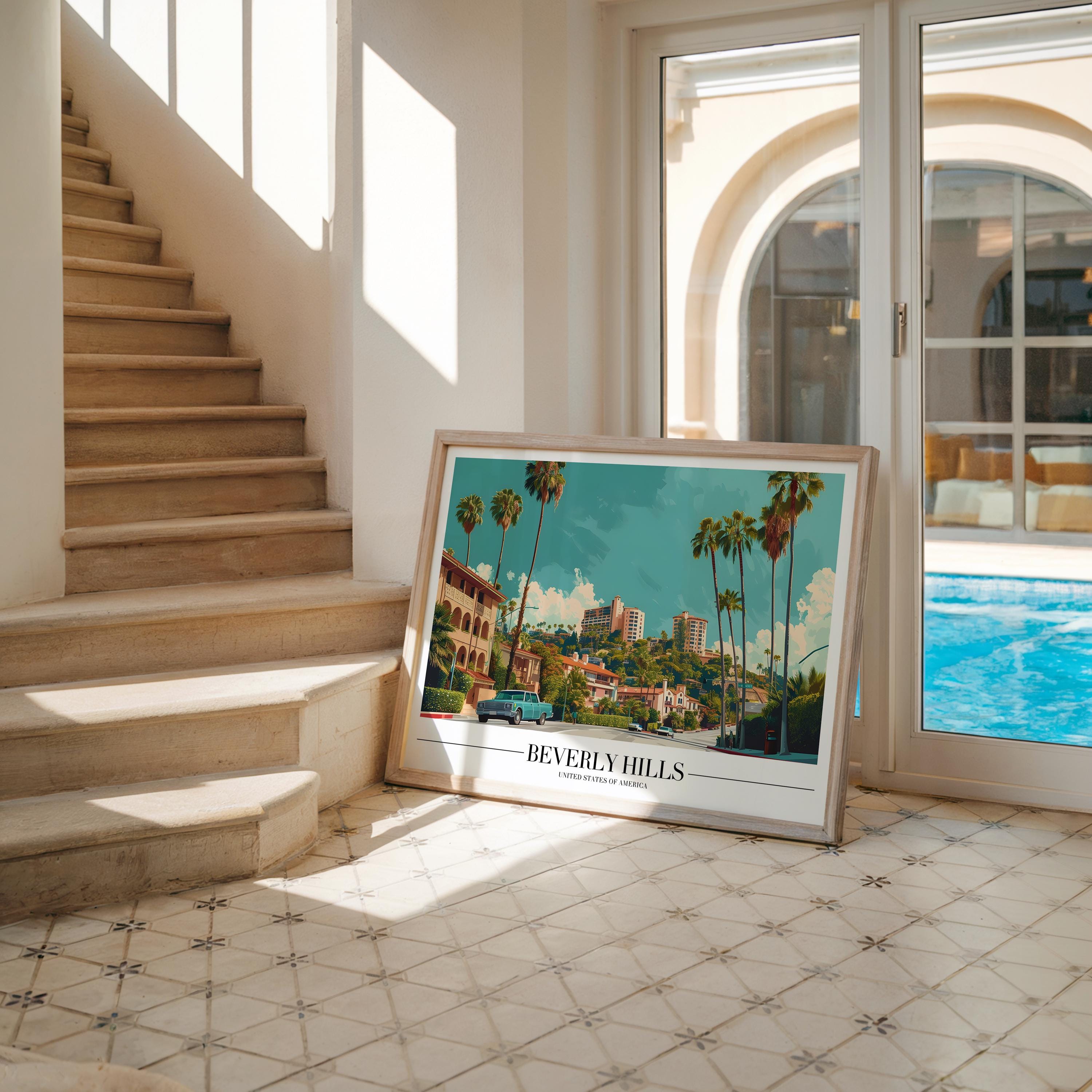 Beverly Hills Travel Poster | Retro Palm Tree Print wall art print, modern home decor, unframed artwork by Nomad & Nest