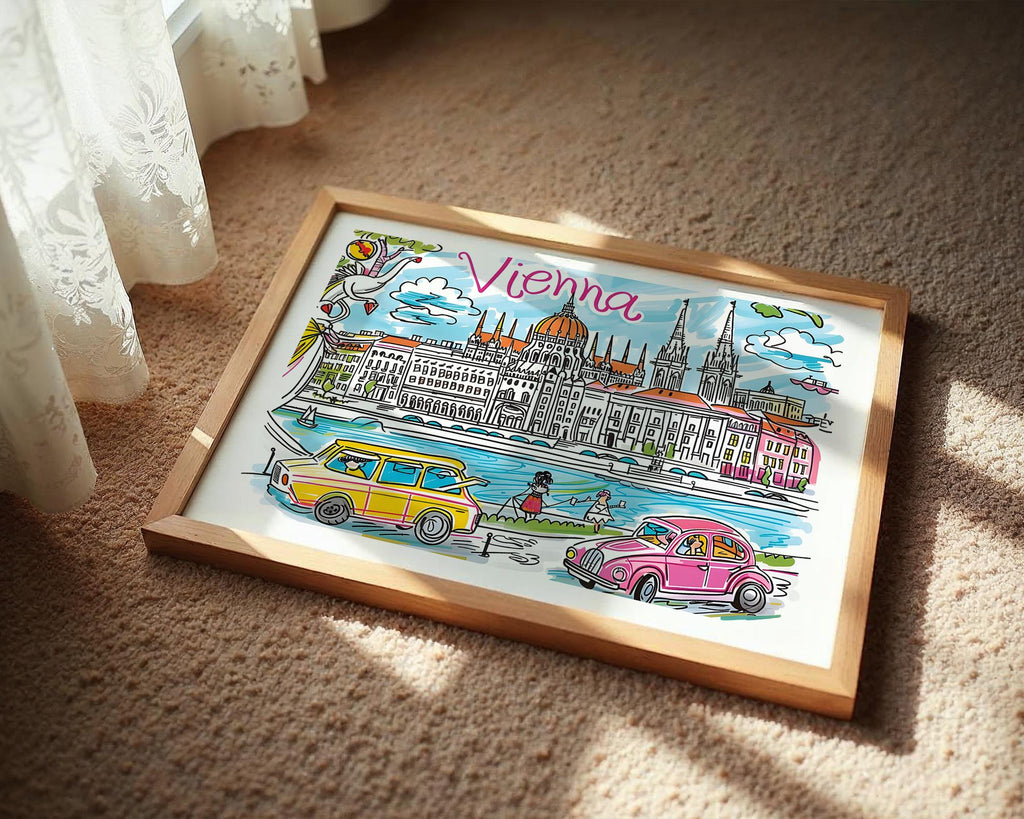 Vienna Austria Travel Poster | Colorful Cityscape Art Print wall art print, modern home decor, unframed artwork by Nomad & Nest
