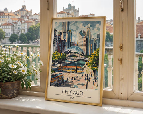 Chicago Travel Poster | Cloud Gate, Urban USA Art Print wall art print, modern home decor, unframed artwork by Nomad & Nest