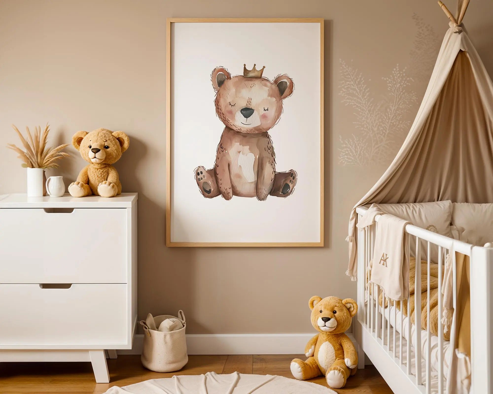 Playroom Ideas | Crowned Bear Nursery Wall Art | Woodland Animal Baby Print wall art print, modern home decor, unframed artwork by Nomad & Nest