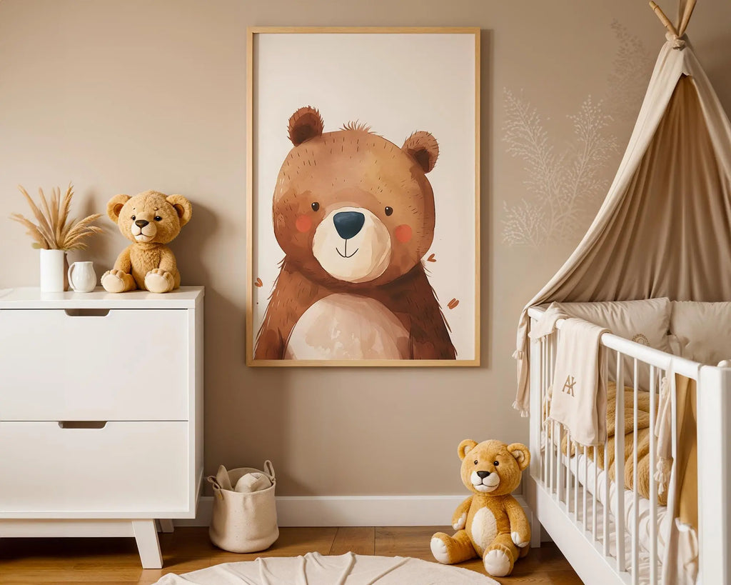 Playroom Ideas | Bear Portrait Nursery Wall Art | Neutral Woodland Animal Print wall art print, modern home decor, unframed artwork by Nomad & Nest