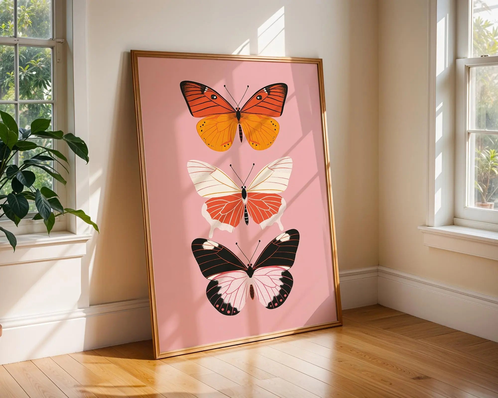 Butterflies Trio Art Print | Modern Insect Illustration, Pink Background wall art print, modern home decor, unframed artwork by Nomad & Nest