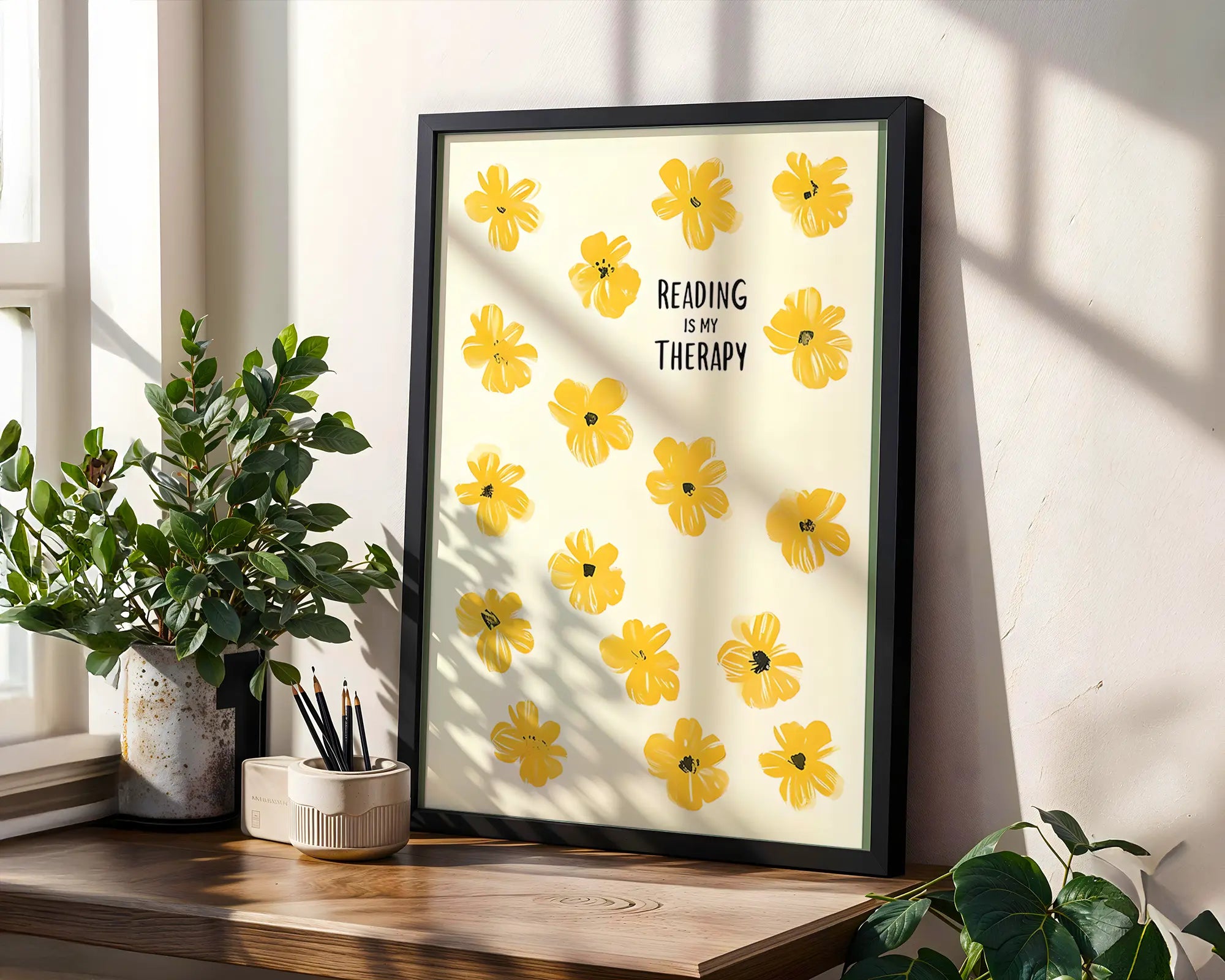 Positive Emotion | Reading Is My Therapy Wall Art | Book Lover Floral Print | Cosy Literary Decor | Calm Home Poster wall art print, modern home decor, unframed artwork by Nomad & Nest