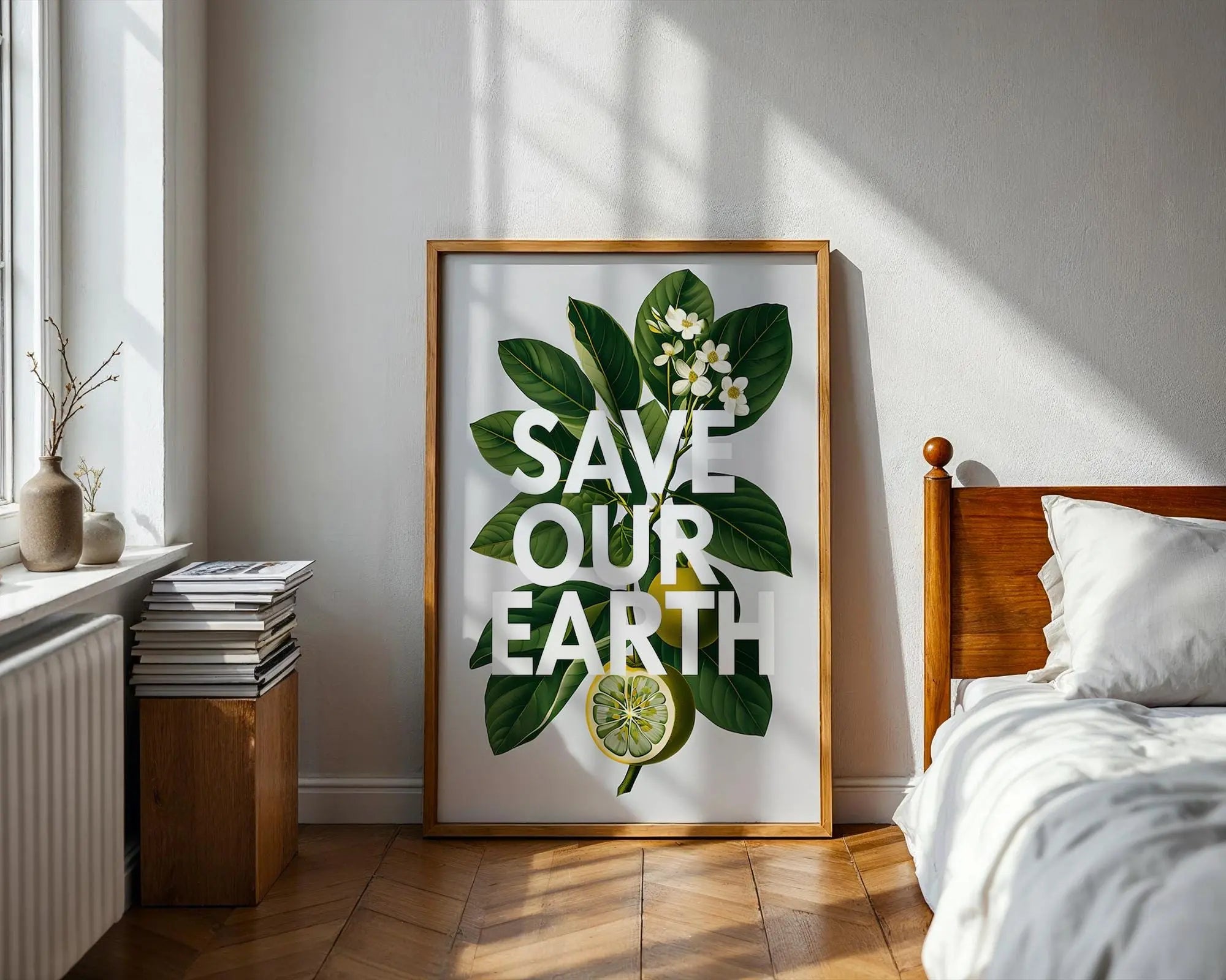 Botanical Save Our Earth Print | Eco-Conscious Wall Art wall art print, modern home decor, unframed artwork by Nomad & Nest
