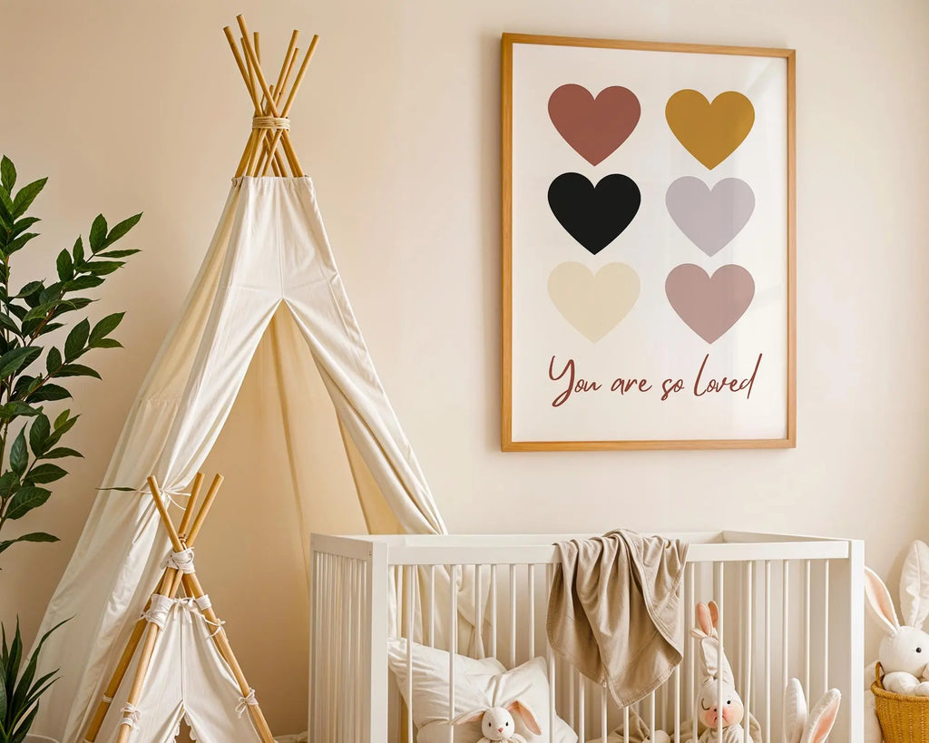 Playroom Ideas | You Are So Loved Nursery Print | Neutral Heart Wall Art wall art print, modern home decor, unframed artwork by Nomad & Nest