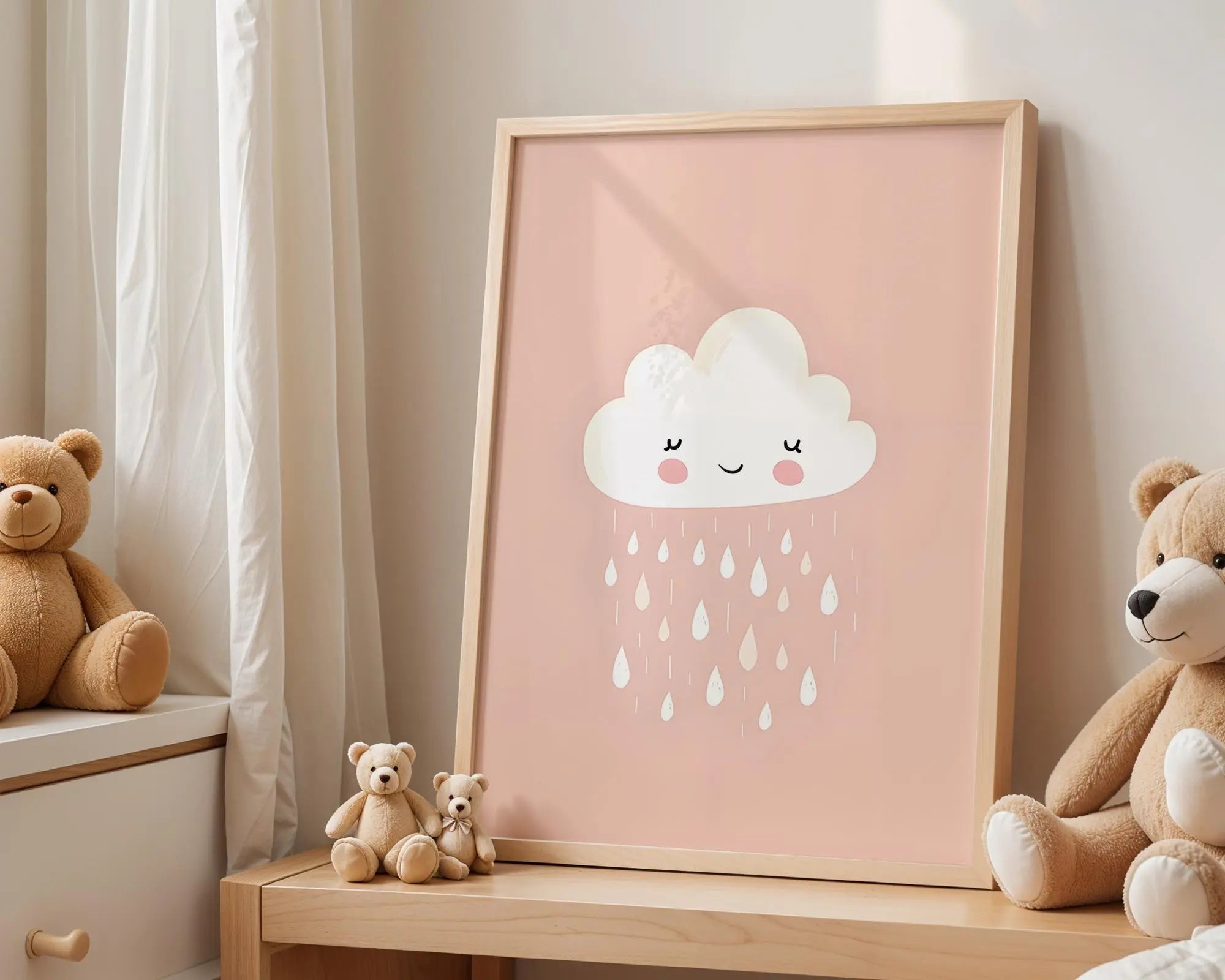 Playroom Ideas | Blush Cloud Nursery Wall Art | Boho Rain Baby Print wall art print, modern home decor, unframed artwork by Nomad & Nest