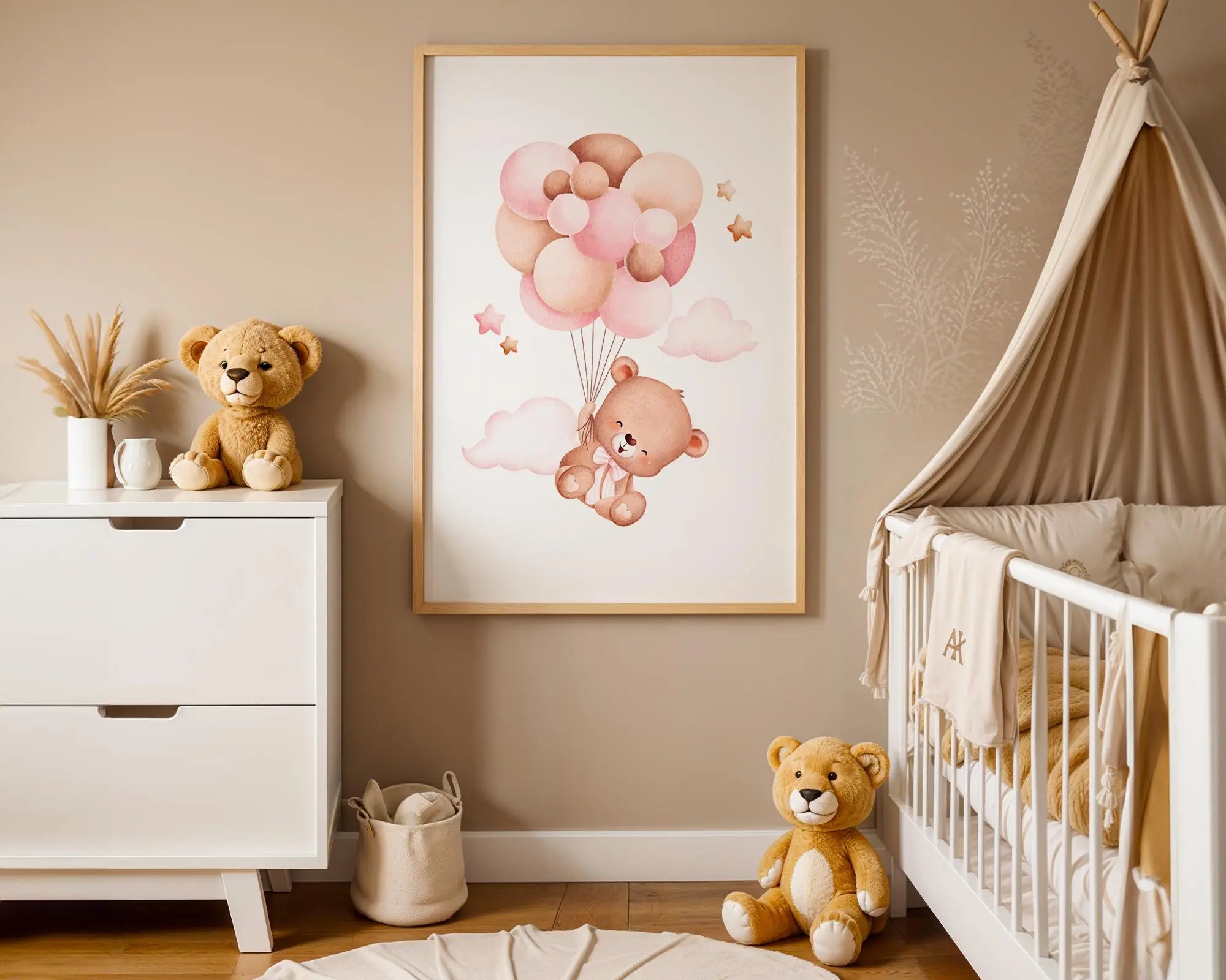 Playroom Ideas | Bear Balloons Nursery Wall Art | Soft Cloud Baby Illustration wall art print, modern home decor, unframed artwork by Nomad & Nest