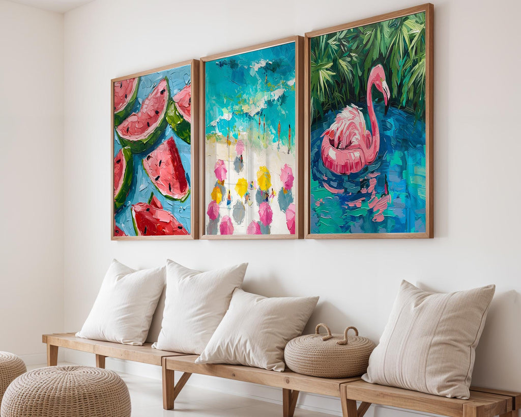 Colourful Prints | Summer Fruit & Flamingo Art Print Set | Mediterranean Wall Decor wall art print, modern home decor, unframed artwork by Nomad & Nest