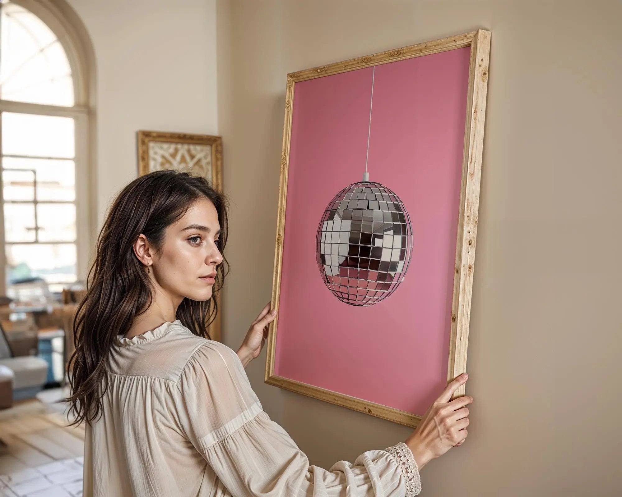 Modern Pop Art | Pink Disco Ball Print | Modern Minimalist wall art print, modern home decor, unframed artwork by Nomad & Nest
