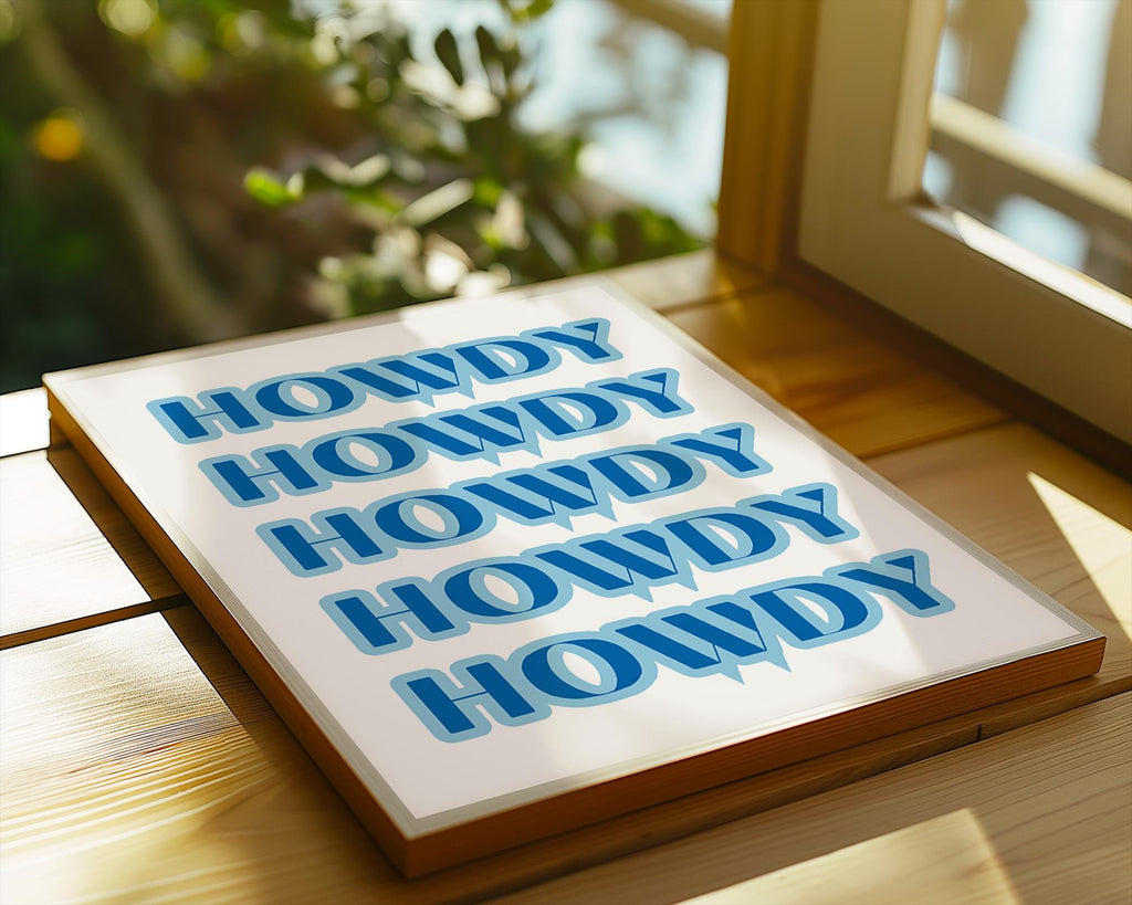 Howdy Typography Print | Blue Western Art, Pop Art Poster wall art print, modern home decor, unframed artwork by Nomad & Nest