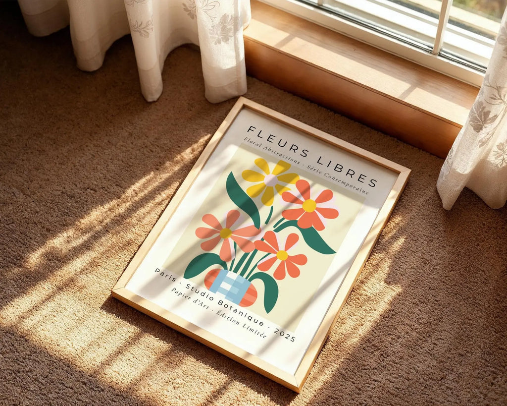 Retro Floral Vase Art Print | Mid-Century Modern, Peach Tones wall art print, modern home decor, unframed artwork by Nomad & Nest