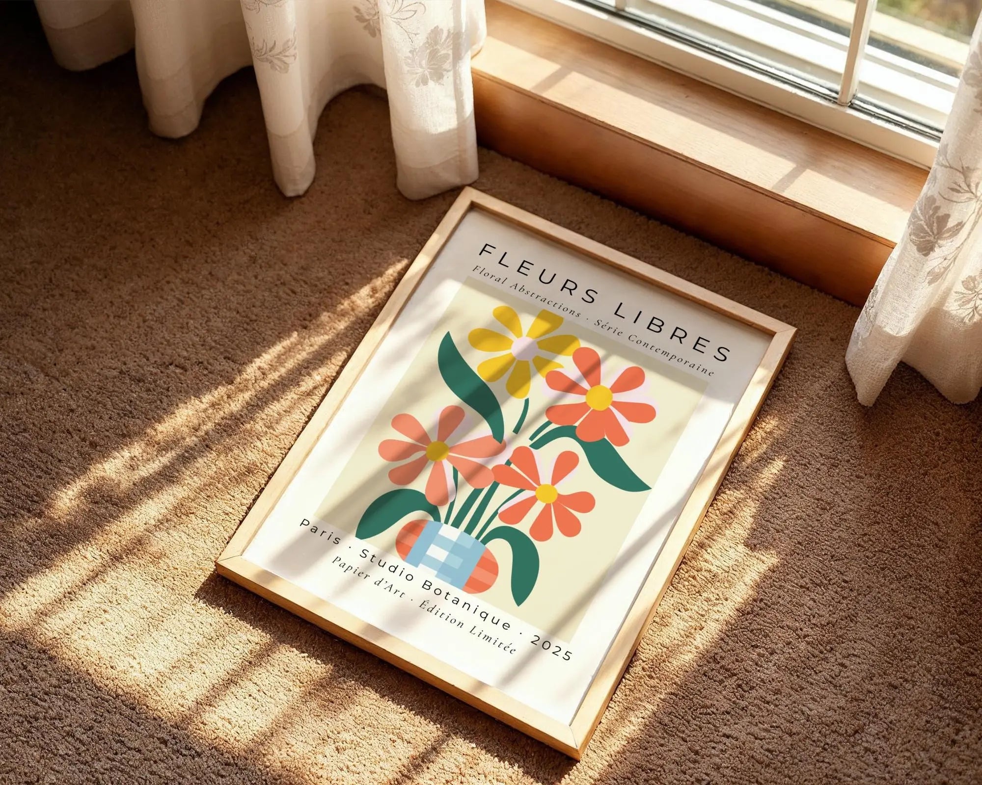 Retro Floral Vase Art Print | Mid-Century Modern, Peach Tones wall art print, modern home decor, unframed artwork by Nomad & Nest