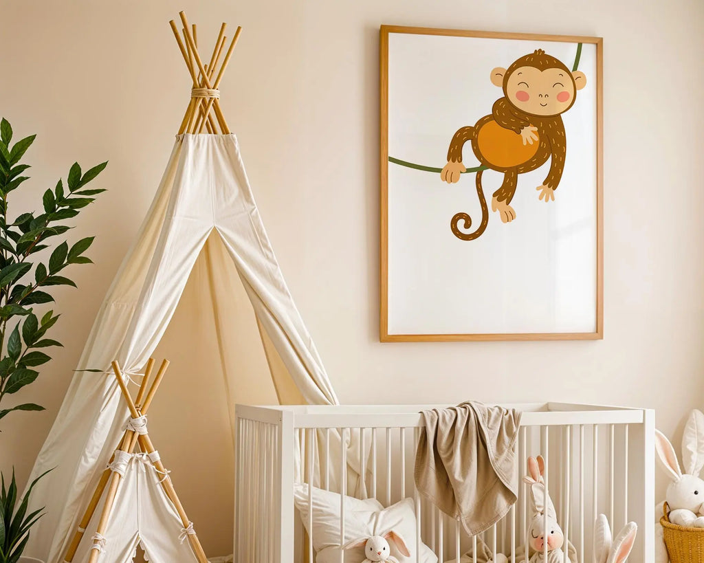 Playroom Ideas | Swinging Monkey Nursery Wall Art | Playful Jungle Decor wall art print, modern home decor, unframed artwork by Nomad & Nest