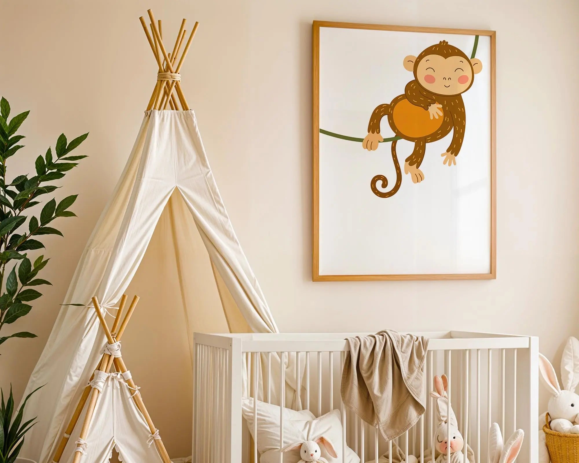 Playroom Ideas | Swinging Monkey Nursery Wall Art | Playful Jungle Decor wall art print, modern home decor, unframed artwork by Nomad & Nest