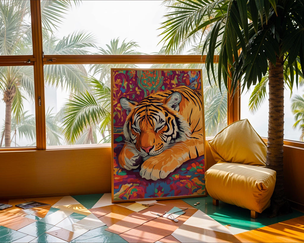 Sleeping Tiger Art Print | Bohemian Jungle Home Decor wall art print, modern home decor, unframed artwork by Nomad & Nest