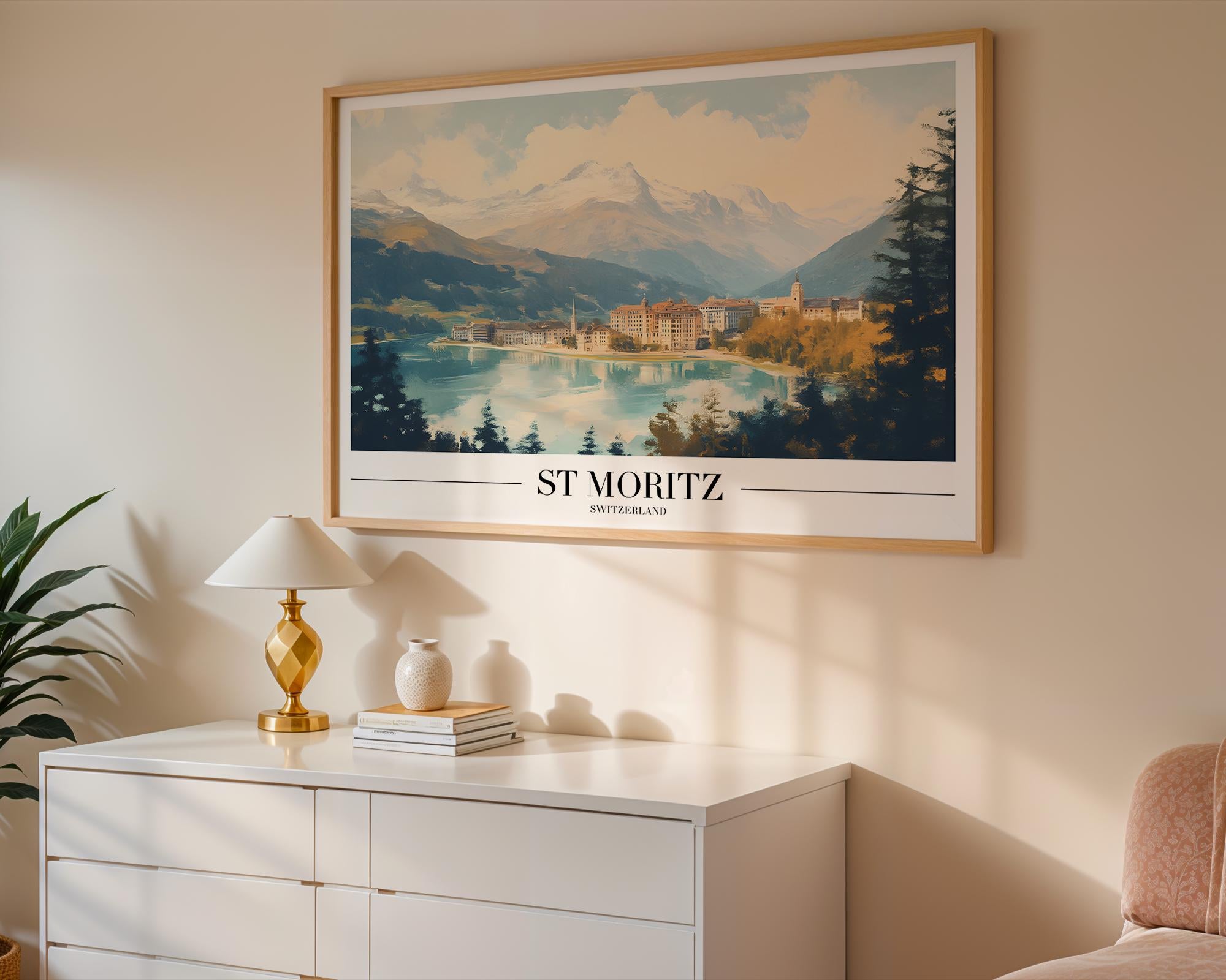 St Moritz Switzerland Poster Print | Winter Alps Travel Art wall art print, modern home decor, unframed artwork by Nomad & Nest