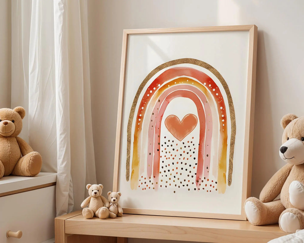 Playroom Ideas | Boho Rainbow Nursery Wall Art | Neutral Heart Baby Print wall art print, modern home decor, unframed artwork by Nomad & Nest