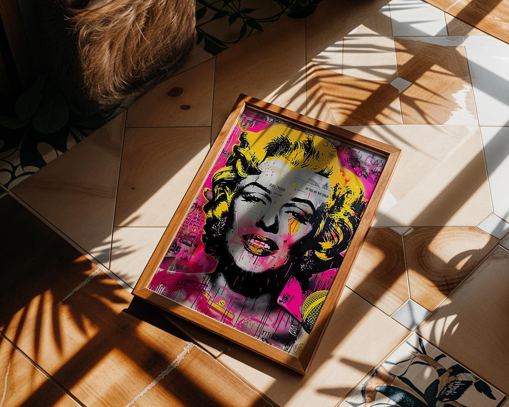 Modern Pop Art | Marilyn Monroe Graffiti Print | Pink & Yellow Portrait wall art print, modern home decor, unframed artwork by Nomad & Nest