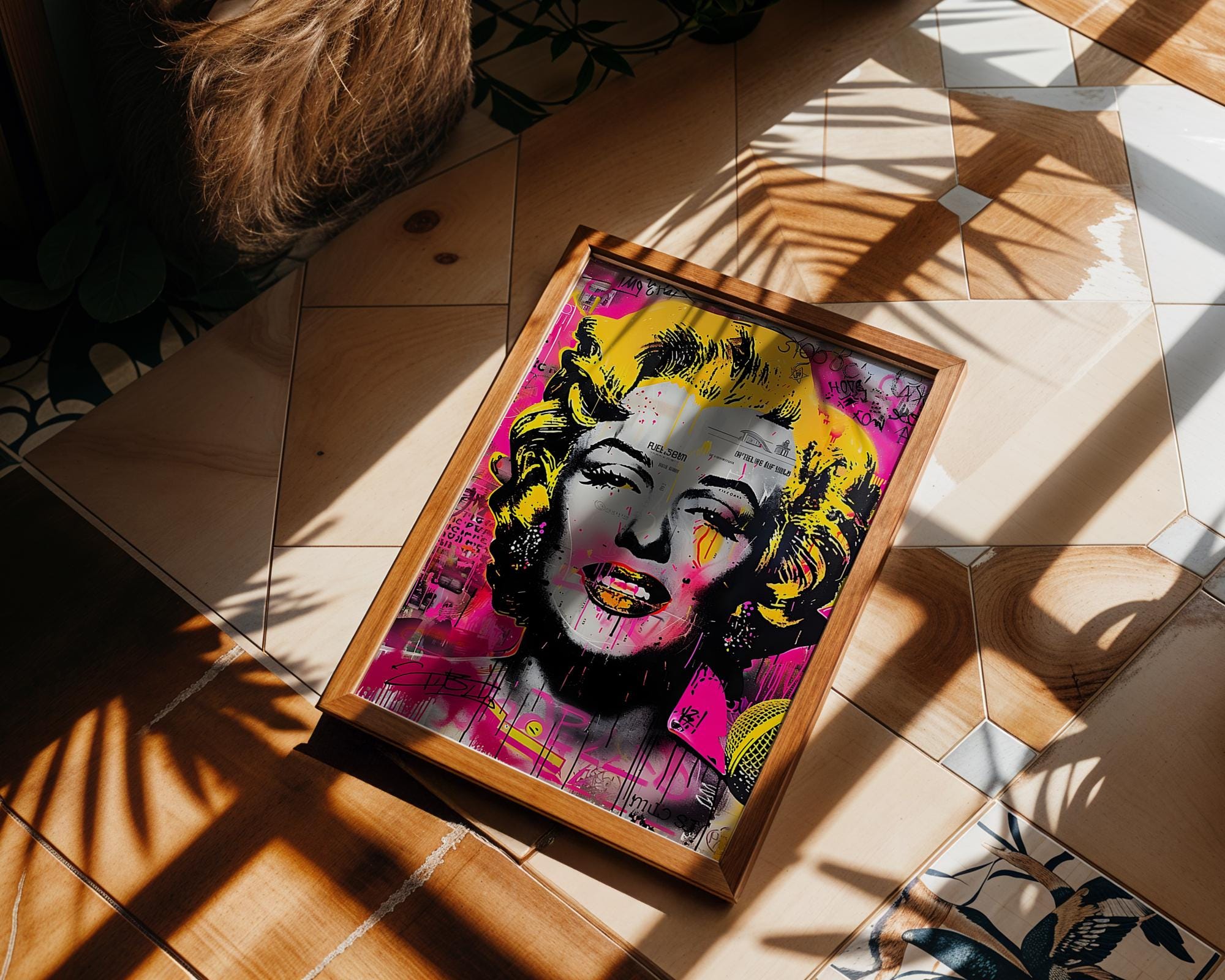Modern Pop Art | Marilyn Monroe Graffiti Print | Pink & Yellow Portrait wall art print, modern home decor, unframed artwork by Nomad & Nest