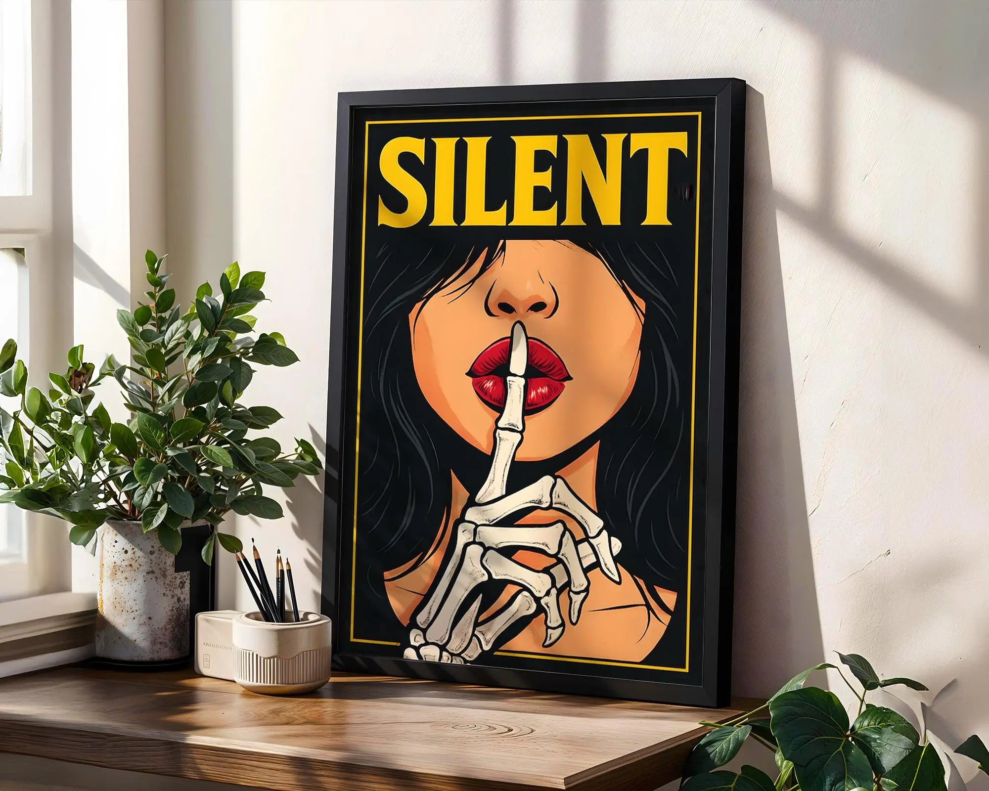 Positive Emotion | Silent Art Print | Dark Pop Art Illustration | Gothic Skeleton Hand Wall Decor wall art print, modern home decor, unframed artwork by Nomad & Nest