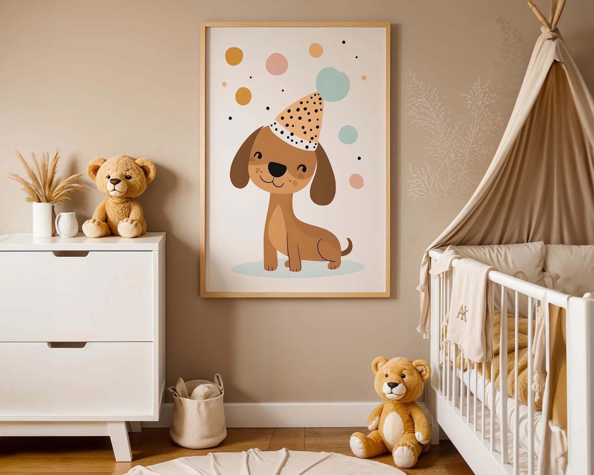 Playroom Ideas | Party Dog Nursery Wall Art | Fun Animal Celebration Print wall art print, modern home decor, unframed artwork by Nomad & Nest