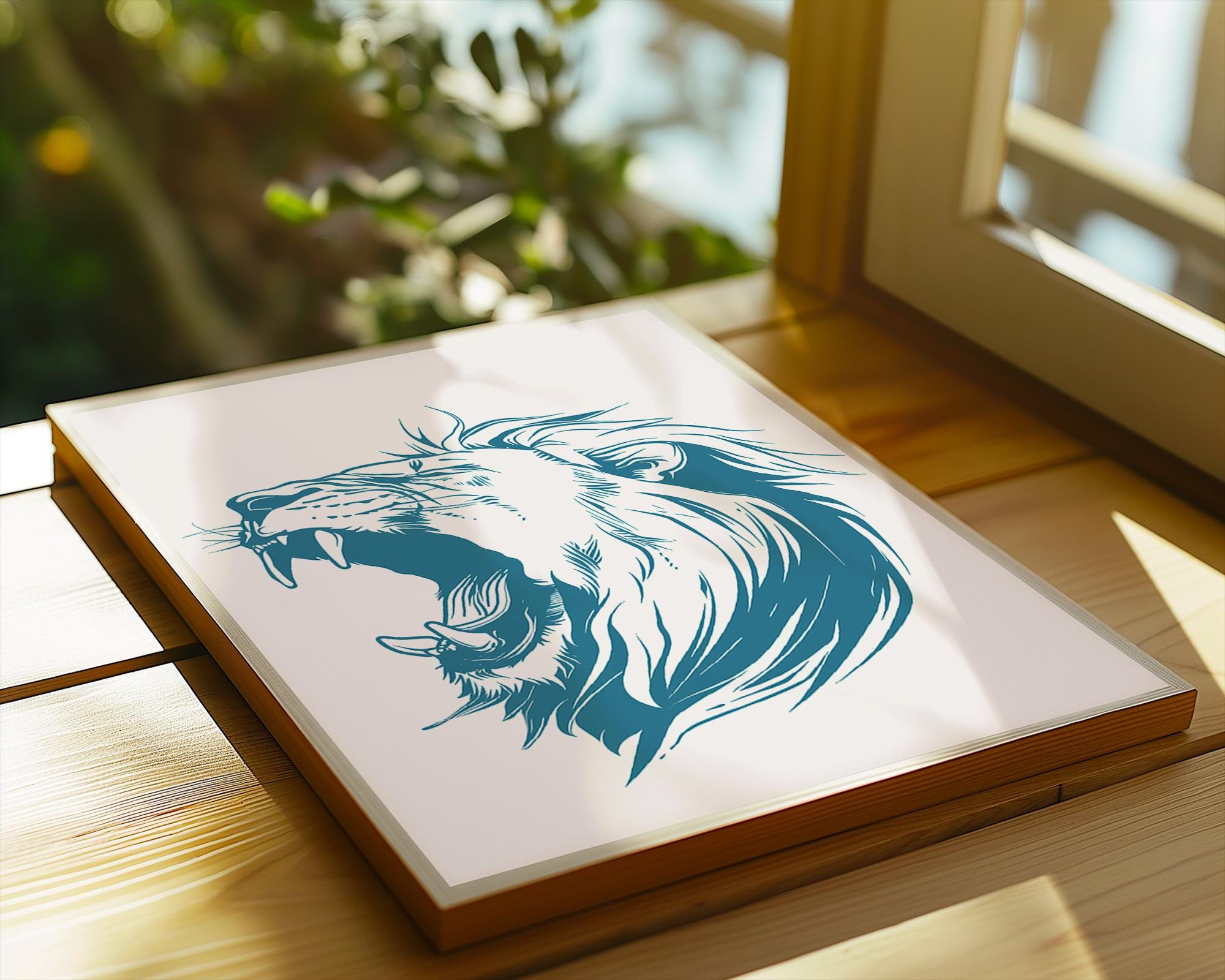 Intense Blue Lion Roaring Print, Modern Safari Wall Art wall art print, modern home decor, unframed artwork by Nomad & Nest