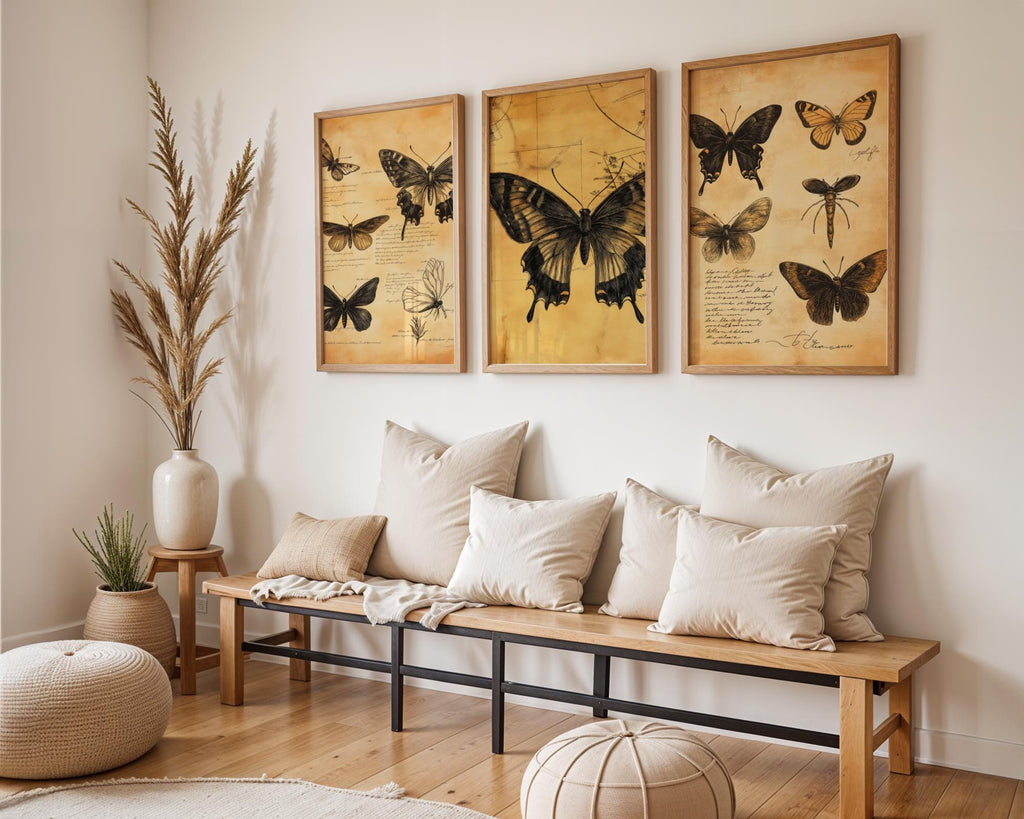 Butterfly Wall Art Set | Antique Botanical Prints, Neutral Decor wall art print, modern home decor, unframed artwork by Nomad & Nest