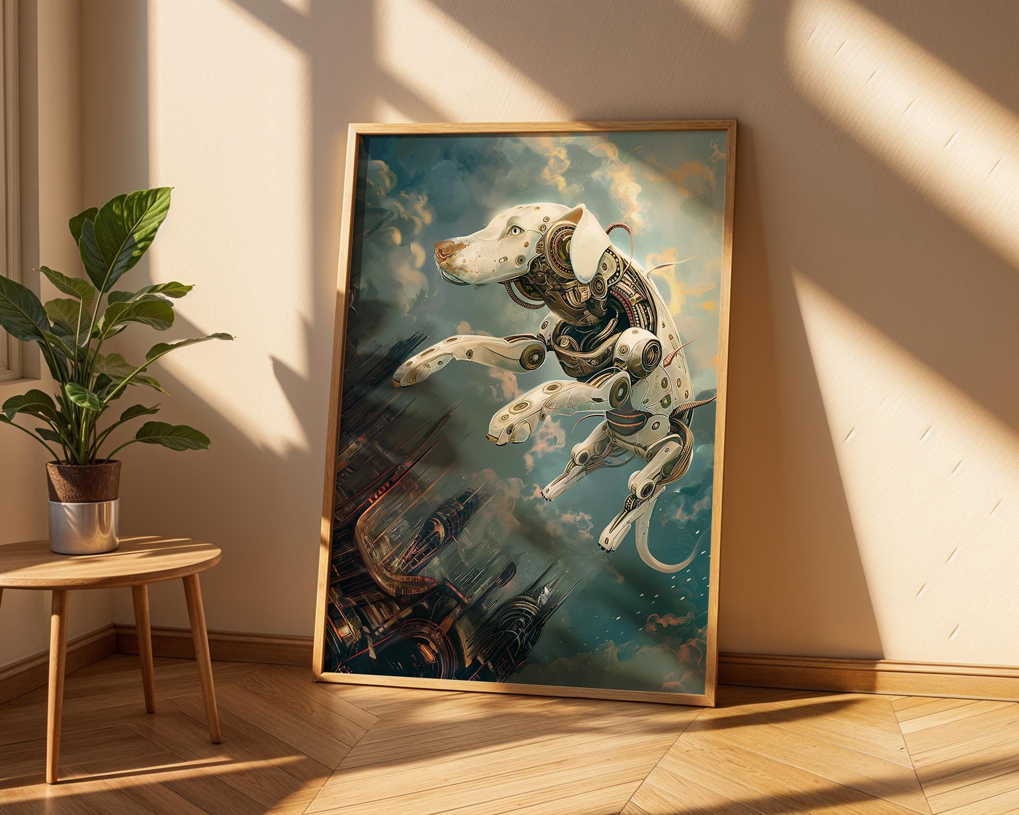 Cyberpunk Robot Dog Art Print | Sci-Fi Pet Illustration wall art print, modern home decor, unframed artwork by Nomad & Nest