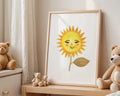 Playroom Ideas | Sunflower Face Nursery Wall Art Cheerful Baby Decor wall art print, modern home decor, unframed artwork by Nomad & Nest