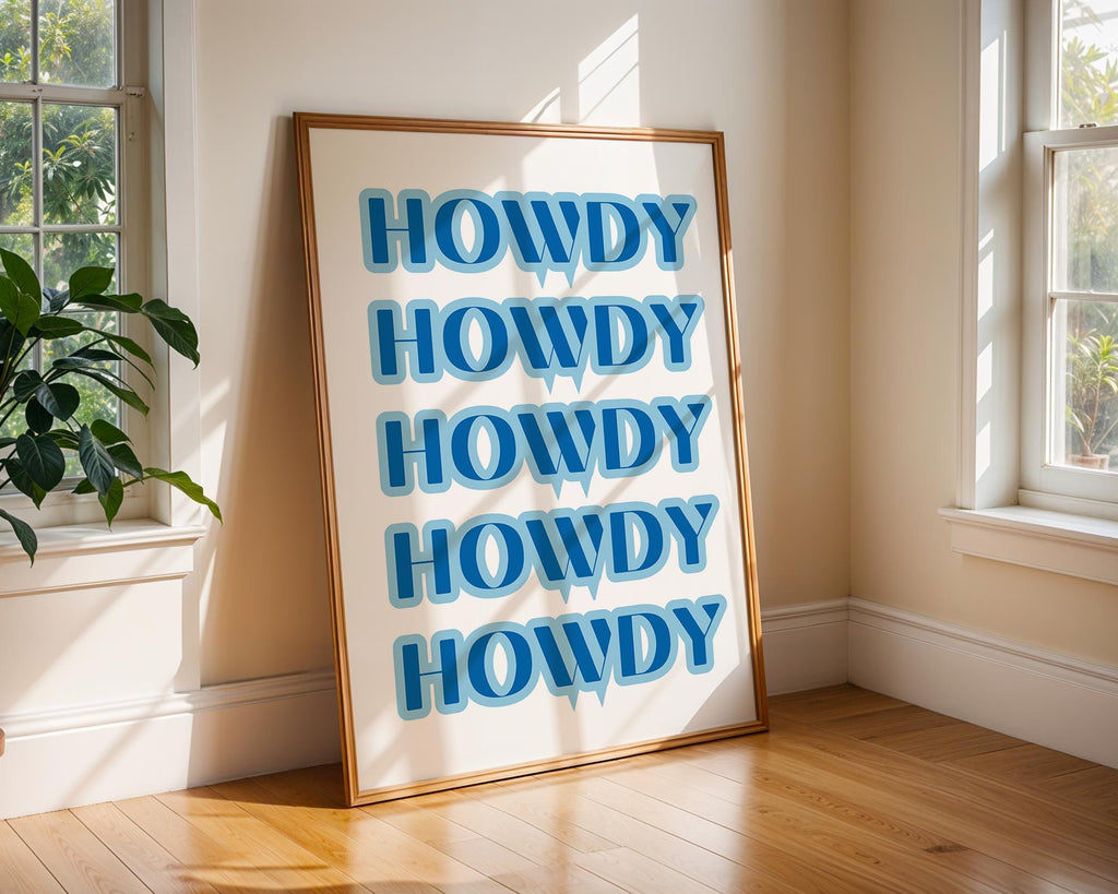 Howdy Typography Print | Blue Western Art, Pop Art Poster wall art print, modern home decor, unframed artwork by Nomad & Nest