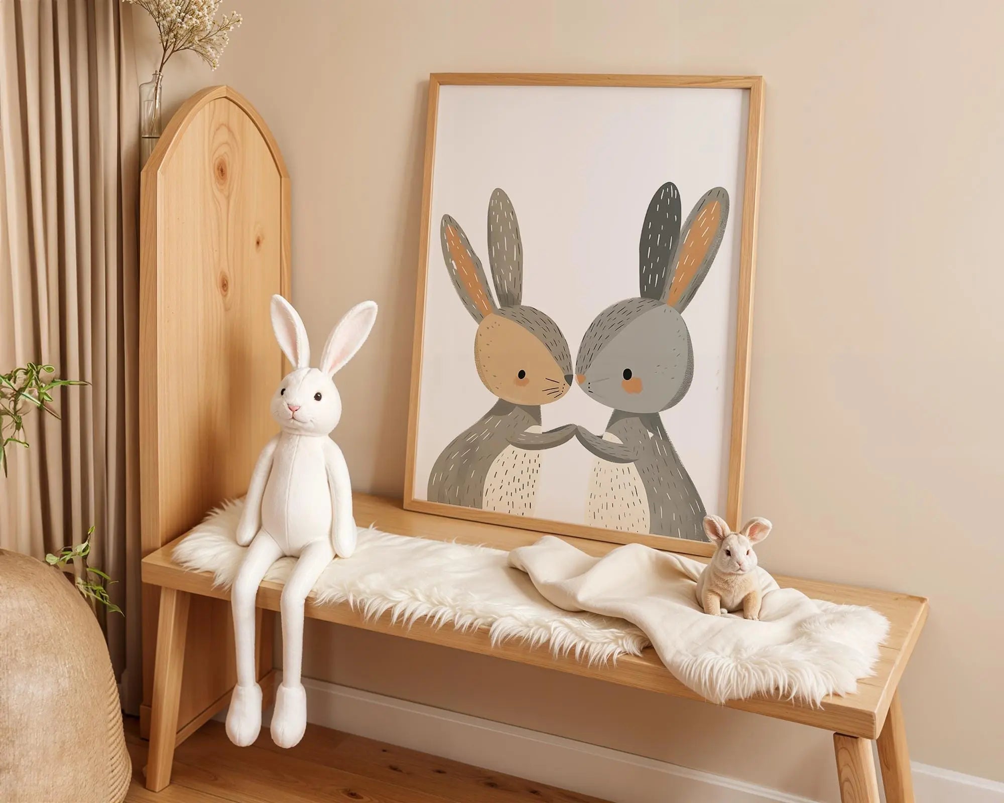 Playroom Ideas | Bunny Friends Nursery Wall Art | Boho Woodland Baby Print wall art print, modern home decor, unframed artwork by Nomad & Nest