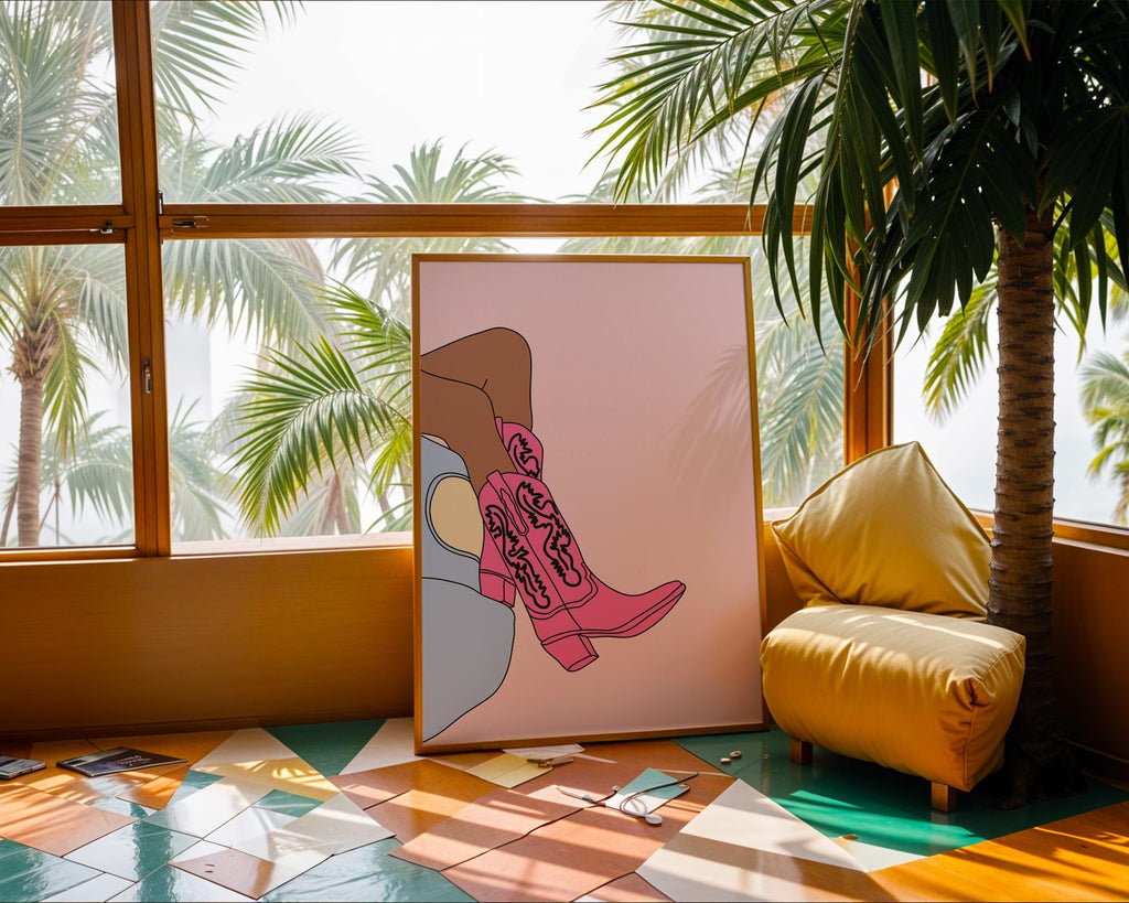 Pink Cowboy Boots Art Print | Coastal Cowgirl Wall Decor wall art print, modern home decor, unframed artwork by Nomad & Nest