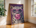 Colourful Prints | Snow Leopard Bubblegum Print | Funky Animal Art wall art print, modern home decor, unframed artwork by Nomad & Nest