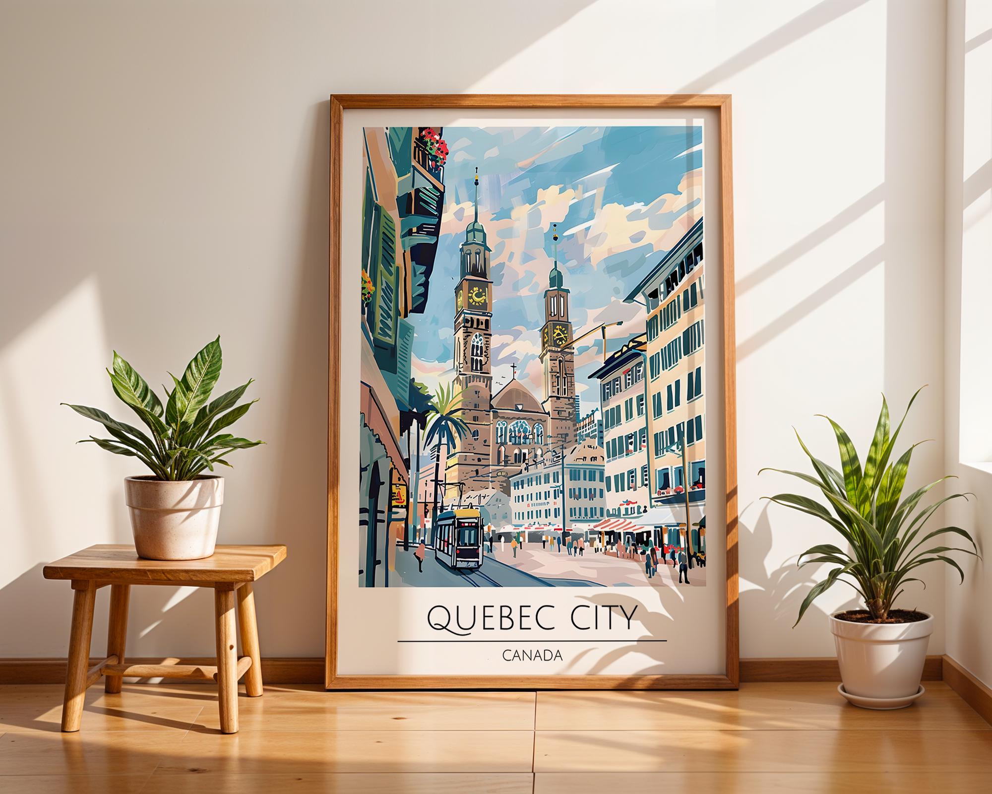 Quebec City Travel Poster | Colourful Canadian Cityscape Art wall art print, modern home decor, unframed artwork by Nomad & Nest