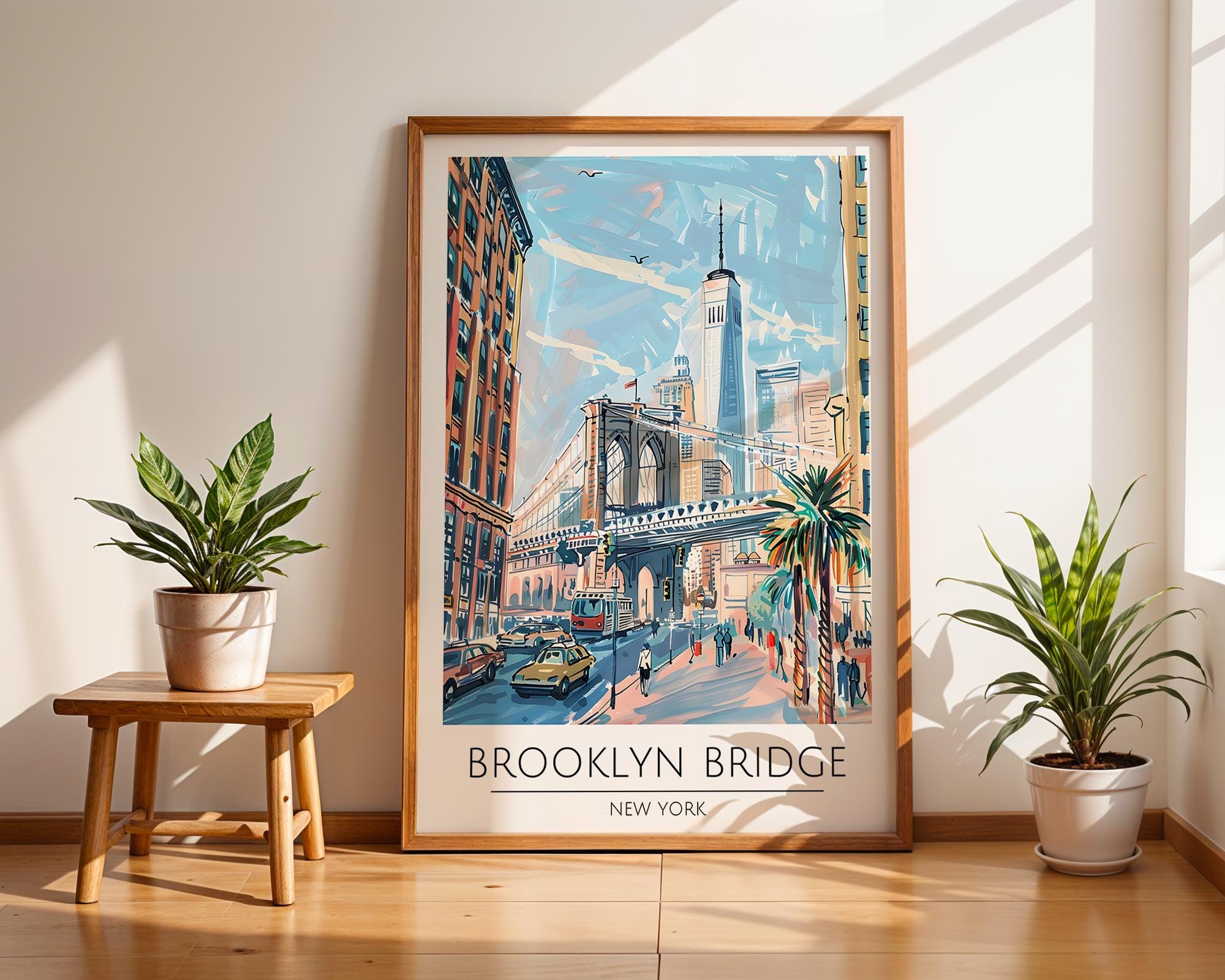 Brooklyn Bridge Art Print | NYC Travel Poster, Skyscraper Illustration wall art print, modern home decor, unframed artwork by Nomad & Nest