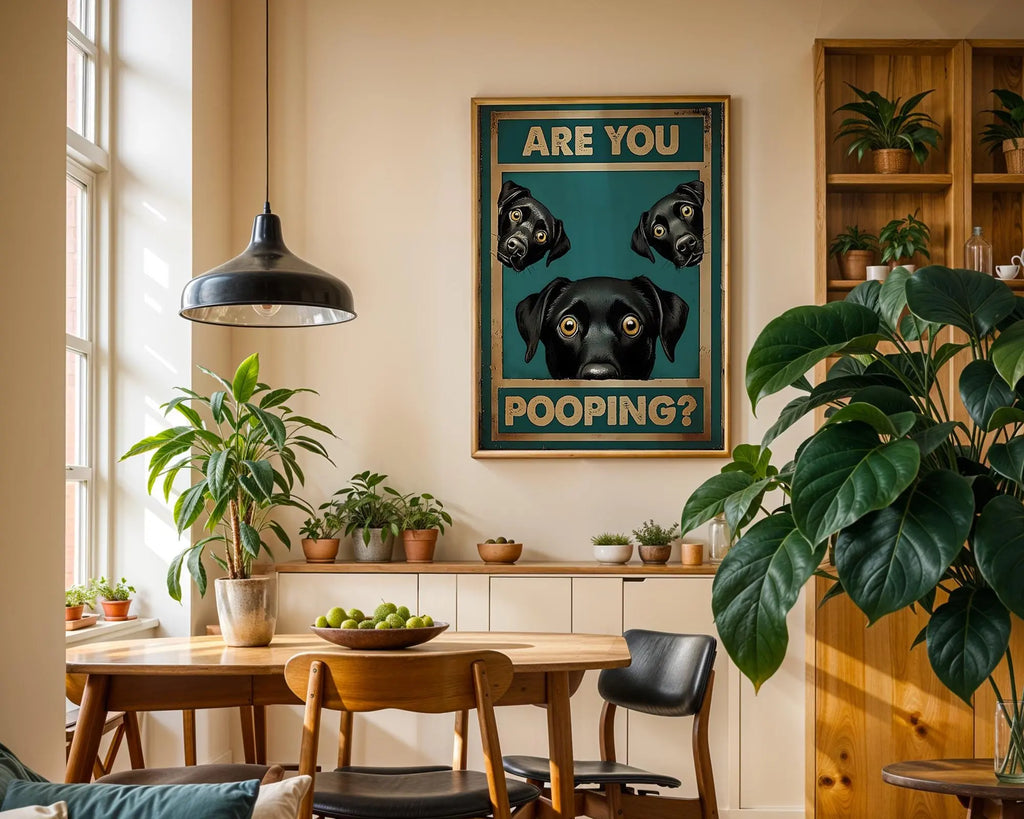 Positive Emotion | Are You Pooping Dog Wall Art | Funny Bathroom Poster | Playful Pet Humour wall art print, modern home decor, unframed artwork by Nomad & Nest