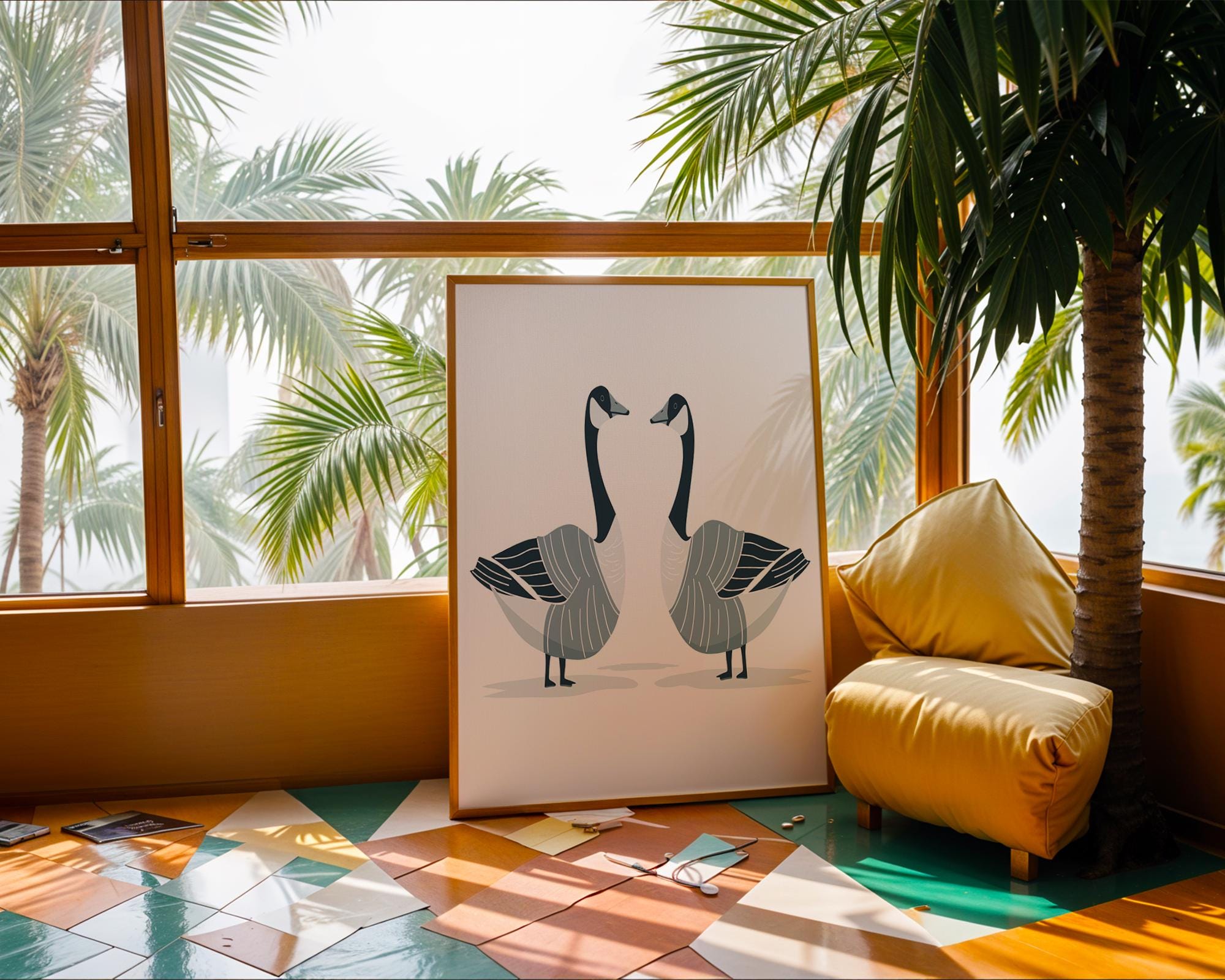 Blue Geese Print, Scandinavian Animal Illustration, Farmhouse Decor wall art print, modern home decor, unframed artwork by Nomad & Nest