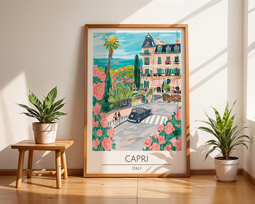 Capri Italy Travel Poster | Vintage Villa Illustration Art Print wall art print, modern home decor, unframed artwork by Nomad & Nest