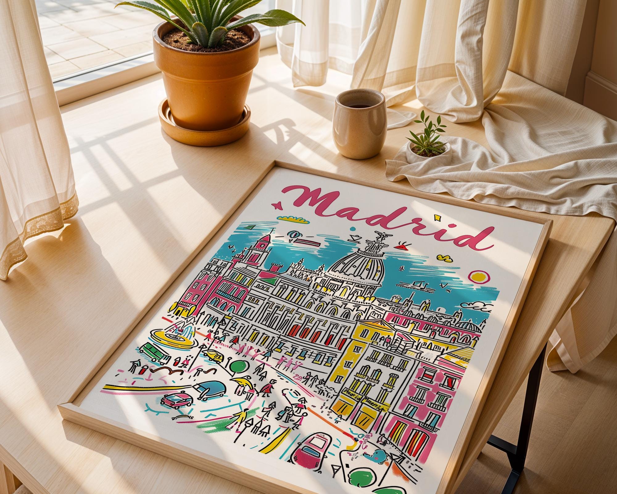Madrid Cityscape Art Print | Colorful Spanish Travel Poster wall art print, modern home decor, unframed artwork by Nomad & Nest