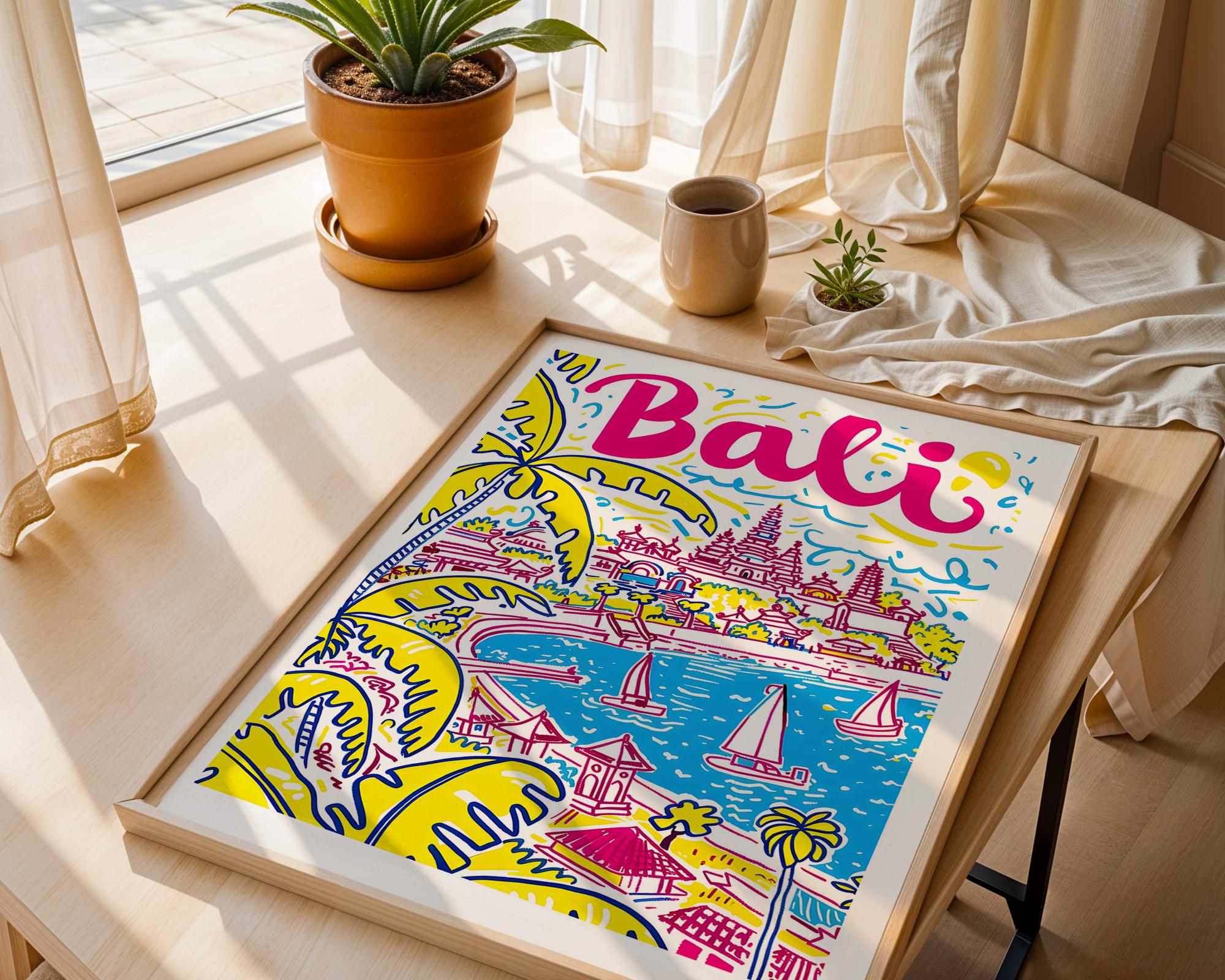 Bali Travel Poster | Colourful Island Art Print wall art print, modern home decor, unframed artwork by Nomad & Nest